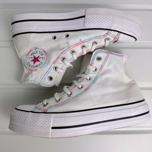 Converse Chuck Taylor High Top Platform Shoes With Pastel Stitching Size 9